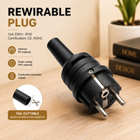 Prise réutilisable standard allemande 16A 250V IP20 avec boîtier PC ignifuge, bornes en cuivre, mise à la terre automatique et câble extérieur coupable