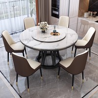 Table à manger ronde moderne avec plateau tournant Lazy Susan, grande table de cuisine à motif marbré pour 8 à 10 personnes.