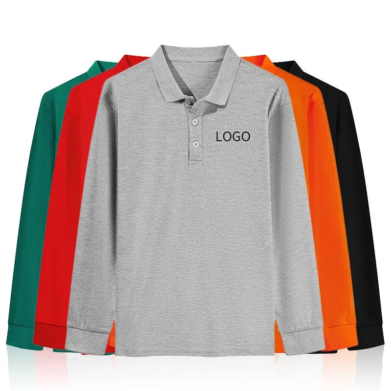 Pulôver profissional com logotipo bordado personalizado, camisas polo de manga comprida para homens, camisetas de algodão com gola longa