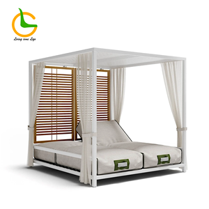 Meubles <span class=keywords><strong>de</strong></span> <span class=keywords><strong>jardin</strong></span> <span class=keywords><strong>de</strong></span> luxe pour terrasse extérieure à <span class=keywords><strong>baldaquin</strong></span> Structure en bois <span class=keywords><strong>de</strong></span> teck <span class=keywords><strong>Lit</strong></span> <span class=keywords><strong>double</strong></span> au design unique pour projet d'hôtel Chaise <span class=keywords><strong>de</strong></span> plage Chaise longue - Product Image 1