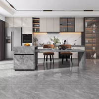 Îlot de cuisine mobile moderne en marbre avec panneau de rangement, style luxueux, fonction de refroidissement et table à manger