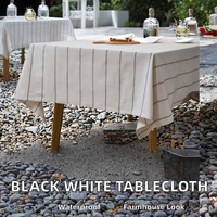 Nappe de table d'extérieur moderne en coton et lin tissé à rayures blanches et noires, imperméable et résistante à l'huile