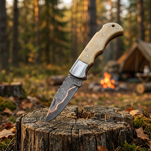 High Quality Damascus Steel Folding Blade Pocket <b>Knife</b> with Pakka Wood Handle Back <b>Lock</b> 3-Year Warranty-Tactical Survival Tool - Product Image 1