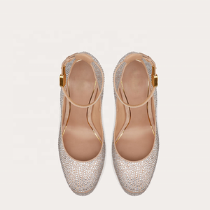 Escarpins sexy pour femme à talon haut épais, bout carré, strass brillants et bride de cheville à boucle - Product Image 5