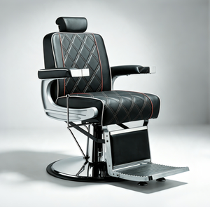 Chaise de barbier hydraulique noire en cuir PU, cuir synthétique, inclinable, chaise de coiffure de salon, pivotante à 360 degrés, réglable en hauteur - Product Image 6