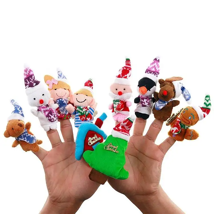 Dễ thương giáng sinh tay con rối đồ chơi sang trọng mini động vật OEM/ODM Snowman nai sừng tấm chim cánh cụt ngón tay con rối đồ chơi sang trọng cho trẻ em
