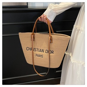 Cotton Woven and <strong>Straw</strong> Woven Shoulder <strong>Bag</strong> for Single Use, Large Capacity Beach <strong>Bag</strong> - Product Image 2