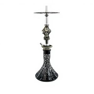 Black Glass <b>Hookah</b> Metal Stand Water <b>Pipe</b> with Decorative Skull Design for Lounge Bar Home Use - Product Image 1