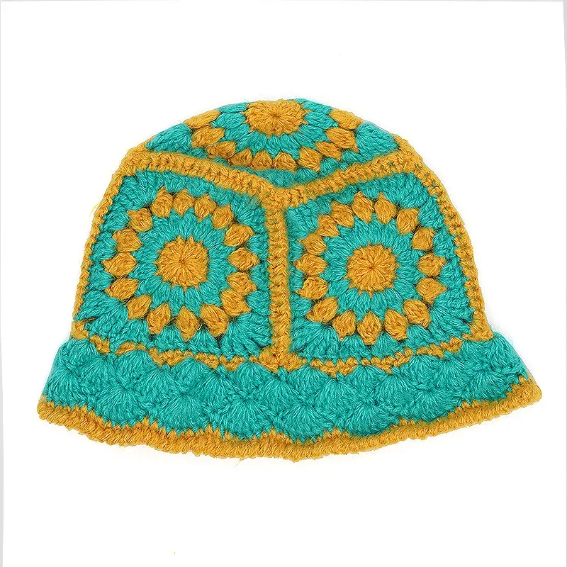 Knitted Winter Women Ladies Fashion Stylish Crochet Granny Square Bucket Hat