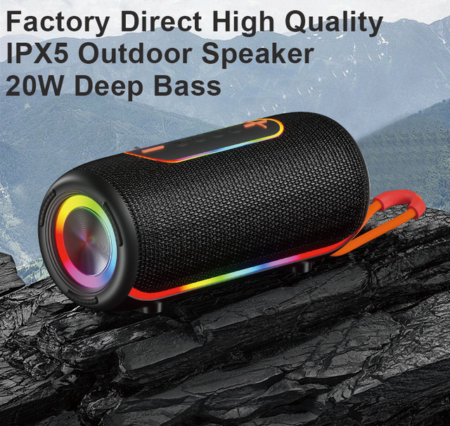 Portable Speaker With 20W LOUD STEREO SOUND, COLORFUL RGB LIGHTS TWS Pairing Wireless 5.3 for OUTDOOR PARTY HOME