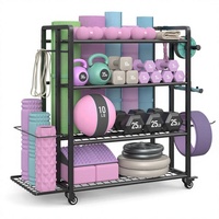 Support de Tapis de Yoga en Métal à Quatre Niveaux avec Roulettes et Poulies, Installation sans Perçage, Type au Sol, Minimaliste et Moderne pour Salle de Sport à Domicile et Haltères