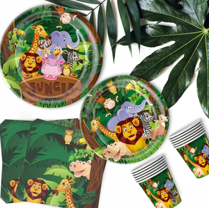 Luckykoo Décoration de fête d'<span class=keywords><strong>anniversaire</strong></span> sur le thème de la <span class=keywords><strong>jungle</strong></span> Safari Ensemble de vaisselle jetable Fournitures de fête d'<span class=keywords><strong>anniversaire</strong></span> sur le thème des animaux sauvages - Product Image 5