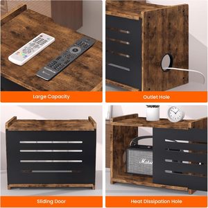 Étagère pour routeur, cache-boîtier Wi-Fi en bois, support d'étagère pour projecteur, boîte de rangement pour routeur et modem, gestion des câbles et cache-raccords pour multiprise - Product Image 4