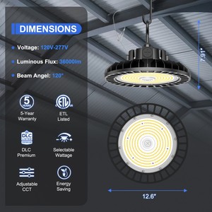 Luces UFO High Bay para Techos de Túneles, Almacenes, Obras de Construcción, Luces Interiores con 5 Años de Garantía, Certificación UL DLC ETL - Product Image 2