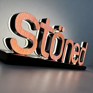 Letrero de Escritorio LED 3D Personalizado, Iluminación de Grano de Madera, Logotipo Acrílico <span class=keywords><strong>con</strong></span> Base de Metal para Decoración de Recepción Corporativa - Product Image 4