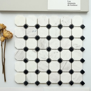 Mosaico <span class=keywords><strong>de</strong></span> Travertino Moderno <span class=keywords><strong>de</strong></span> Alta Gama para Decoración <span class=keywords><strong>de</strong></span> Paredes Exteriores, Uso en Hoteles, Piscinas y Villas, 10 mm, Negro y Blanco, Resistente al Agua - Product Image 3