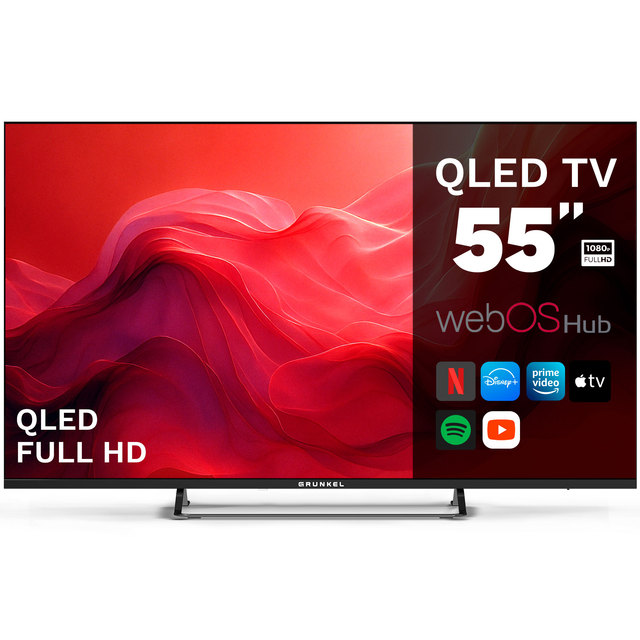 Grunkel QLED TV 55 Inch Full HD WebOS Smart TV Netflix Disney Plus Prime Video Apple TV Spotify YouTube Household Use Glass