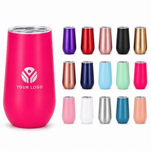 Gobelets à cocktail réutilisables incassables de 6 oz avec logo personnalisé, cadeau de mariage, flûte à vin sans pied à double isolation avec couvercle - Product Image 1