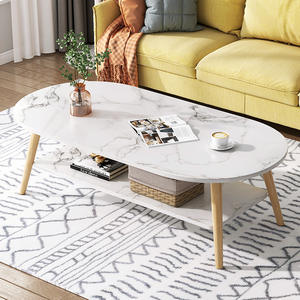 Faux Marble Coffee <b>Table</b> Oval With Shelf Modern Living Room Sofa Side <b>Table</b> - Product Image 1
