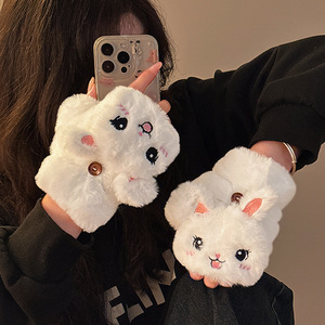 Minggan Plush Rabbit Ear <b>Gloves</b> Half Finger Winter <b>Warm</b> Fleece Lined Unisex Cycling <b>Gloves</b> - Product Image 2