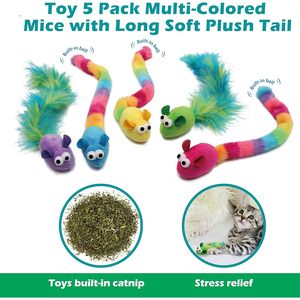 Premium 5 giocattoli interattivi per gatti con piume di erba gatta Multi-colore per topi con coda di piume lunghe scatola di stoffa resistente per gatti - Product Image 6