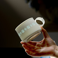 Tasse en porcelaine Linglong avec motif translucide fleur oiseau lune, tasse à café en céramique blanche, poignée annulaire 5 styles