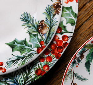 Customizable Christmas Tree Gnome Ceramic Dinner Plates, Hand-Painted Holly Berry Porcelain Platter, Wholesale Holiday Tableware - Product Image 6