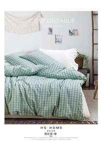 Parure de lit sur mesure en coton ciré teint en fil, style américain, 7 pièces, comprenant housse de couette, draps et linge de lit - Product Image 3