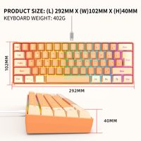 Keyboard Game berkabel, krim dan oranye 60% kabel Keyboard RGB lampu latar LED ultra-kompak Teclado Gamer kabel ergonomis