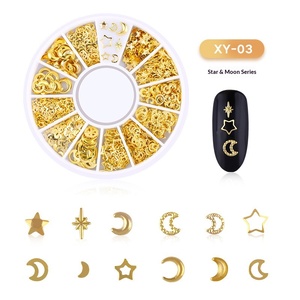 Décorations 3D en métal doré pour ongles, motifs étoiles, lunes et fleurs, en roue, pour manucure en salon, vente en gros, OEM, marque privée - Product Image 5