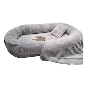 Queeneo luxe populaire Super grand sommeil beignet plus profond lit pour animaux de compagnie pour les humains taille paresseux rond en peluche amovible antibactérien canapé