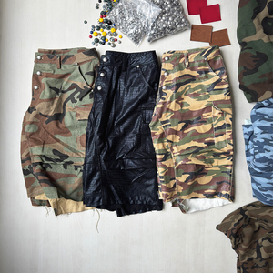 Custom Manufacturer High Quality All Over Camouflage Button <b>Pu</b> Leather <b>Shorts</b> For Men Leather Utility Pocket Camo Cargo <b>Shorts</b> - Product Image 5