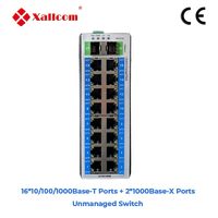 Commutateur Ethernet industriel non géré Xallcom 16 ports 10/100/1000M cuivre 2 Gigabit SFP