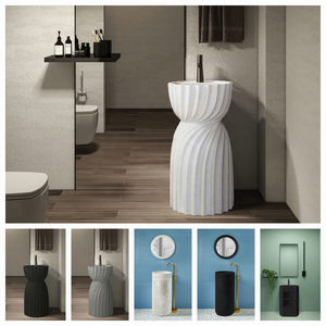 Lavabo de salle de bain monobloc sur pied, design moderne, finition noire, écologique, pour hôtel et extérieur - Product Image 1