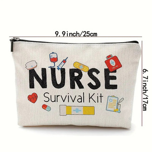 Bolsa de Maquillaje Personalizada con Cremallera, Diseño de Medicamentos, Lona de Lino, Patrón de Letras, Bolsa de Viaje para Cosméticos y Artículos de Aseo - Product Image 2