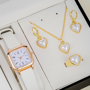 Venta caliente moda reloj de cuarzo conjunto de joyería cadena de oro corazón perla encanto collar pendientes y pulsera conjunto para mujer regalo - Product Image 6