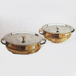 Brass Handi Serving Dish Bowl Handle Lid Vintage Style Hammered Pattern 10L Capacity Dish Serveware Tableware Hotelware Homeware - Product Image 1