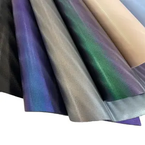 Hologram pola garis ular Vegan PU kulit cetak timbul sintetis vinil untuk tas tangan aksesori pakaian