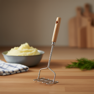 Triturador de Patatas Metaltex de Acero Inoxidable con Mango de Madera, Utensilio de Cocina - Product Image 3