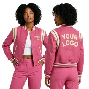 Customized Cropped Varsity <b>Jacket</b> <b>Women</b> <b>Bomber</b> Varsity <b>Jacket</b> With Wool Sleeve For <b>Women</b> Letterman Crop Varsity <b>Jackets</b> - Product Image 3