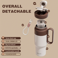 Tasse de voyage isotherme en acier inoxydable 316 600ml avec double couvercle pour boisson, grand infuseur à thé et poignée