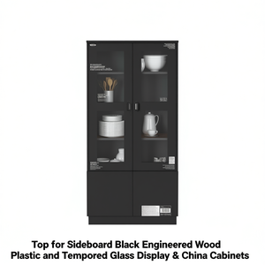 Mobiletto da soggiorno nero in legno ingegnerizzato con vetro temperato, vetrina espositiva - Product Image 1