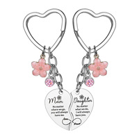 Porte-clés en acier inoxydable de style américain, pendentif cœur, fabriqué en Chine, cadeau idéal pour maman, fille, fête des mères