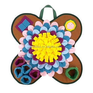 Alas Makan Perlahan untuk Anjing Kecil/Sedang, Motif Bunga Warna-warni Klasik, Bahan Linen Berbulu, Puzzle Stimulasi Mental - Product Image 2