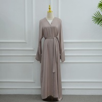 Abaya Cardigan Grande Taille à Manches Longues et Dentelle pour Femme 2026 – Kimono Kaftan Long Élégant avec Ceinture et Poignets en Dentelle, Modeste et Chic
