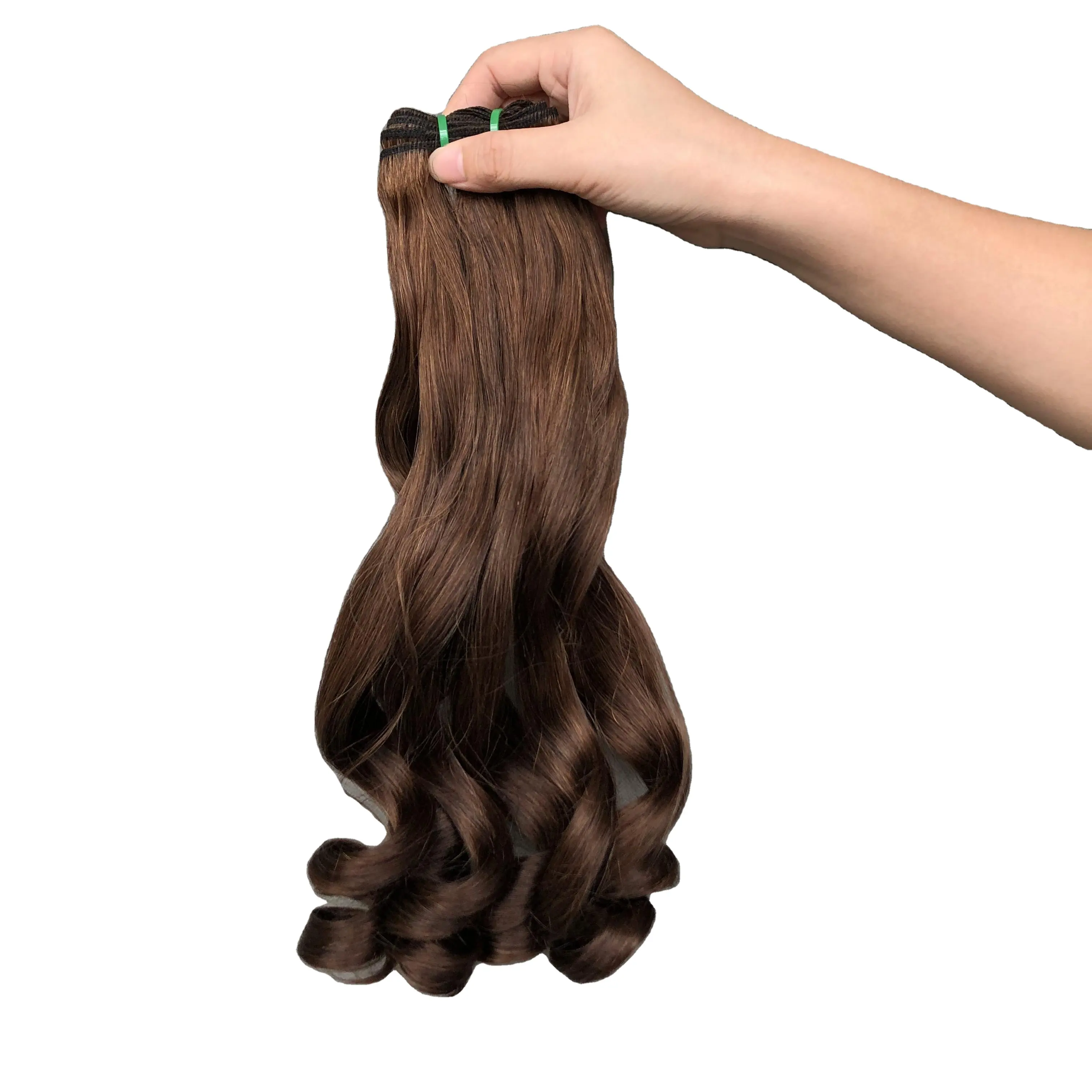 Penjualan terlaris 8 sampai 24 inci rambut Funmi ditarik ganda rambut keriting mengembang warna coklat 100% rambut manusia