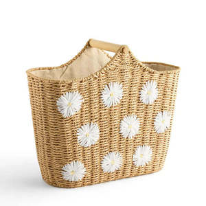 Farmhouse Style Woven Wicker <b>Storage</b> Basket for Bathroom – Cute Daisy Flower Design <b>Toilet</b> <b>Roll</b> Dispenser - Product Image 2