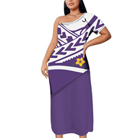 Nouvelle robe maxi deux pièces pour femme, taille plus, imprimé tribal polynésien violet personnalisé, style Samoan Plumeria Floral Puletasi, à une épaule
