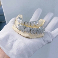 Grillz de luxe en argent 925 plaqué rhodium avec zircon, 10 dents supérieures et 10 dents inférieures, bijoux de mode hip-hop tendance pour rappeurs