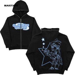 Y2K custom puff print rhinestone embroidery reflective manufacturer brand zip collar <b>plain</b> <b>black</b> blank full face zip up <b>hoodie</b> - Product Image 3